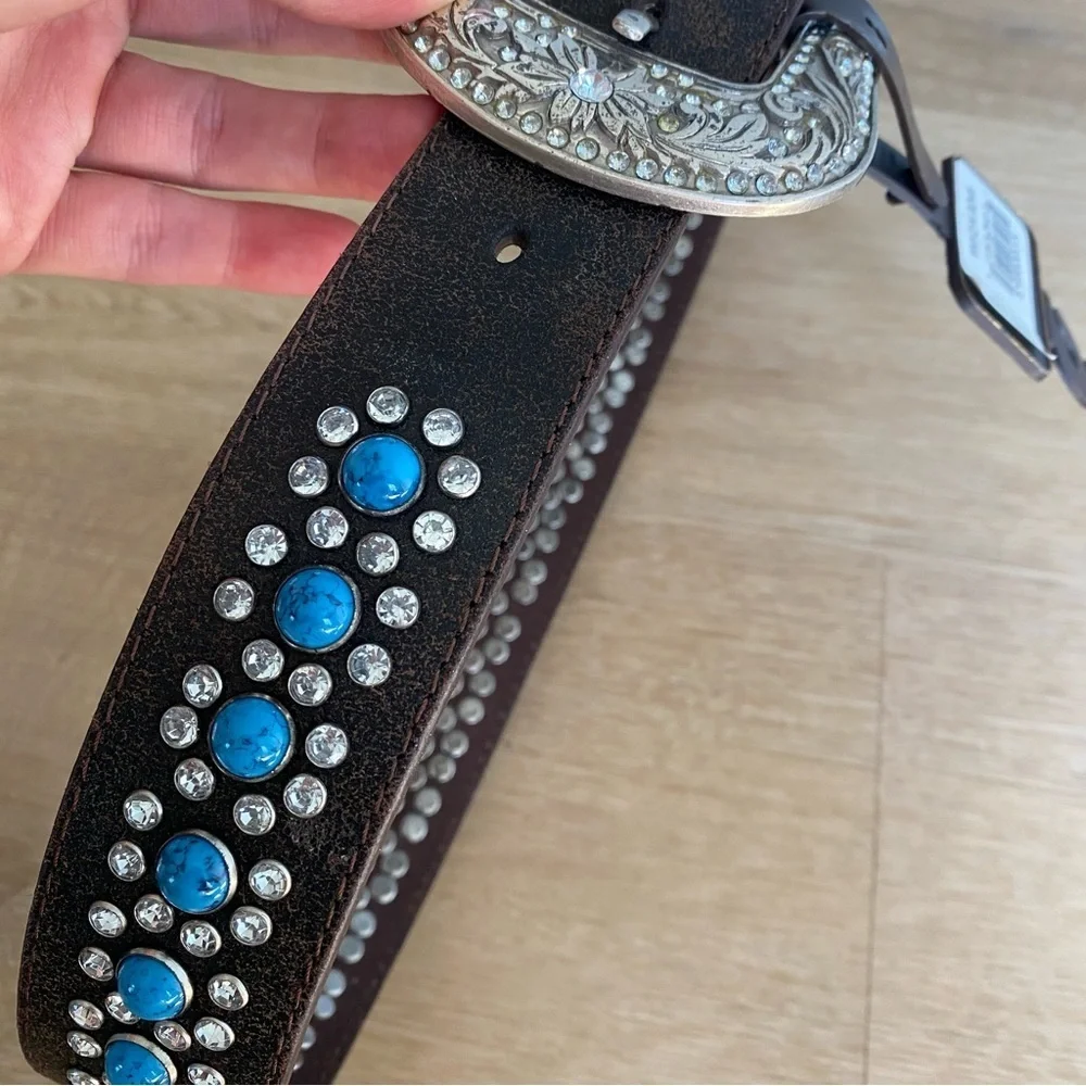 NEW Nocona Turquoise Beaded Leather Western Belt